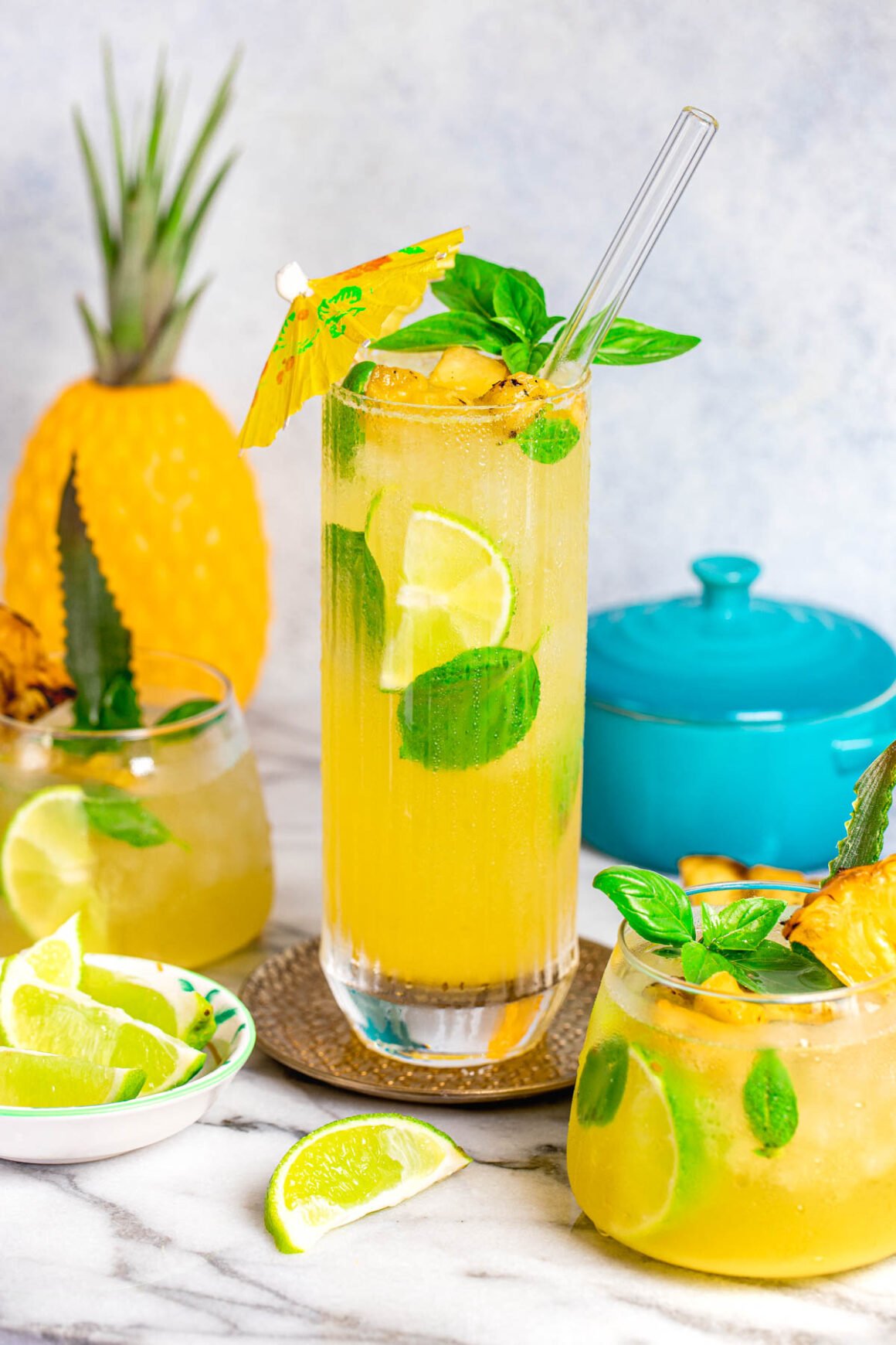 grilled pineapple mojito in a tall glass