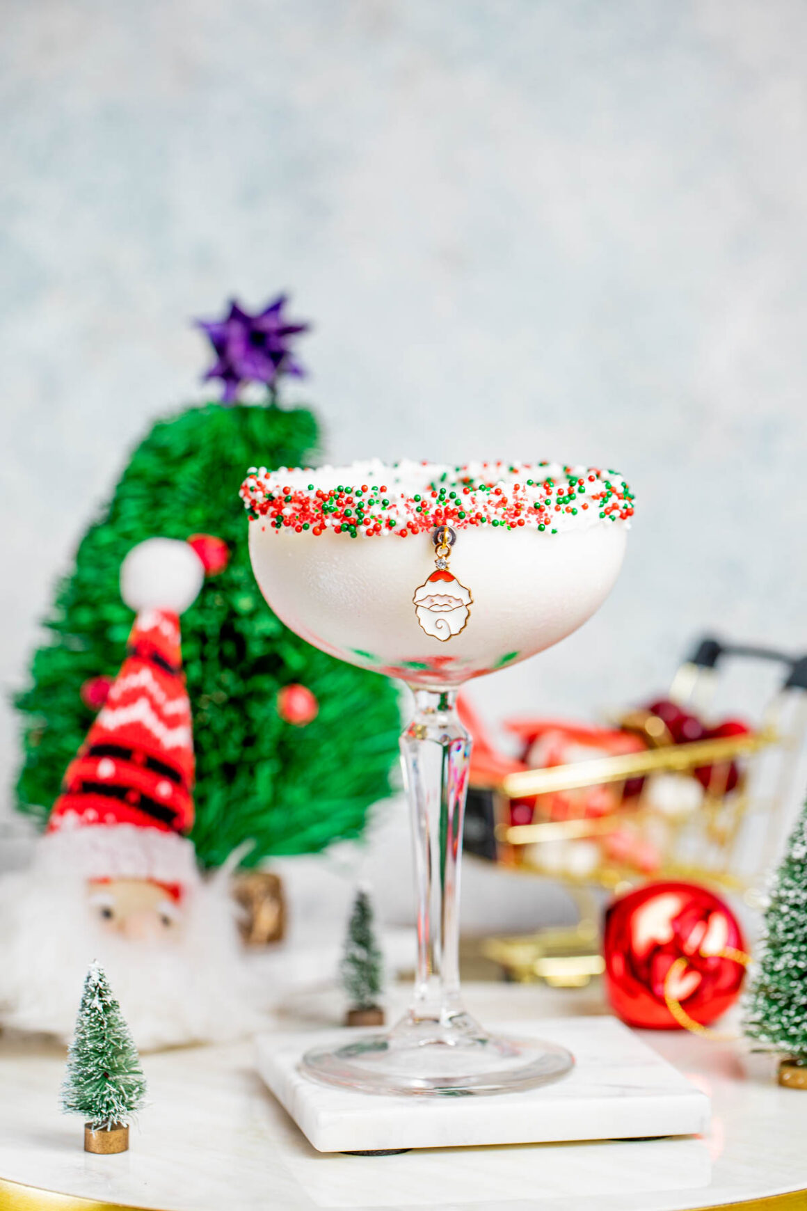 one martini glass with a sugar cookie martini drink 