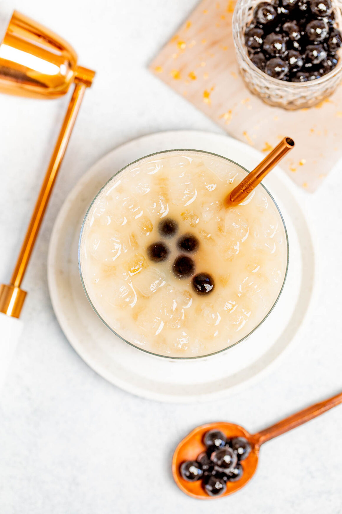 aerial view for one lychee boba tea recipe