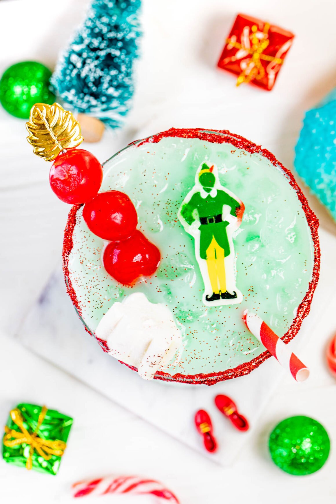 aerial view of a grinch cocktail recipe 