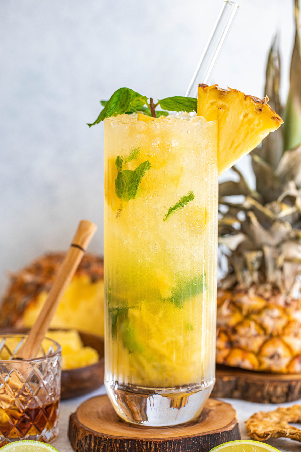 high ball glass with a pineapple mojito recipe