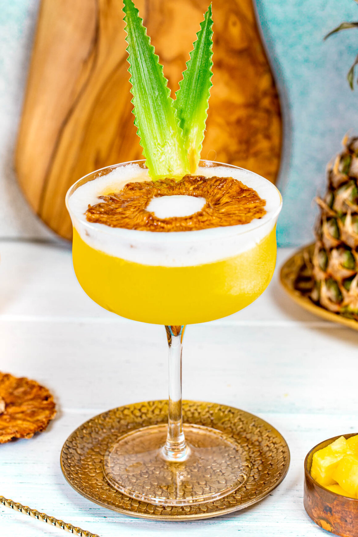 close up of a photo with a pineapple martini