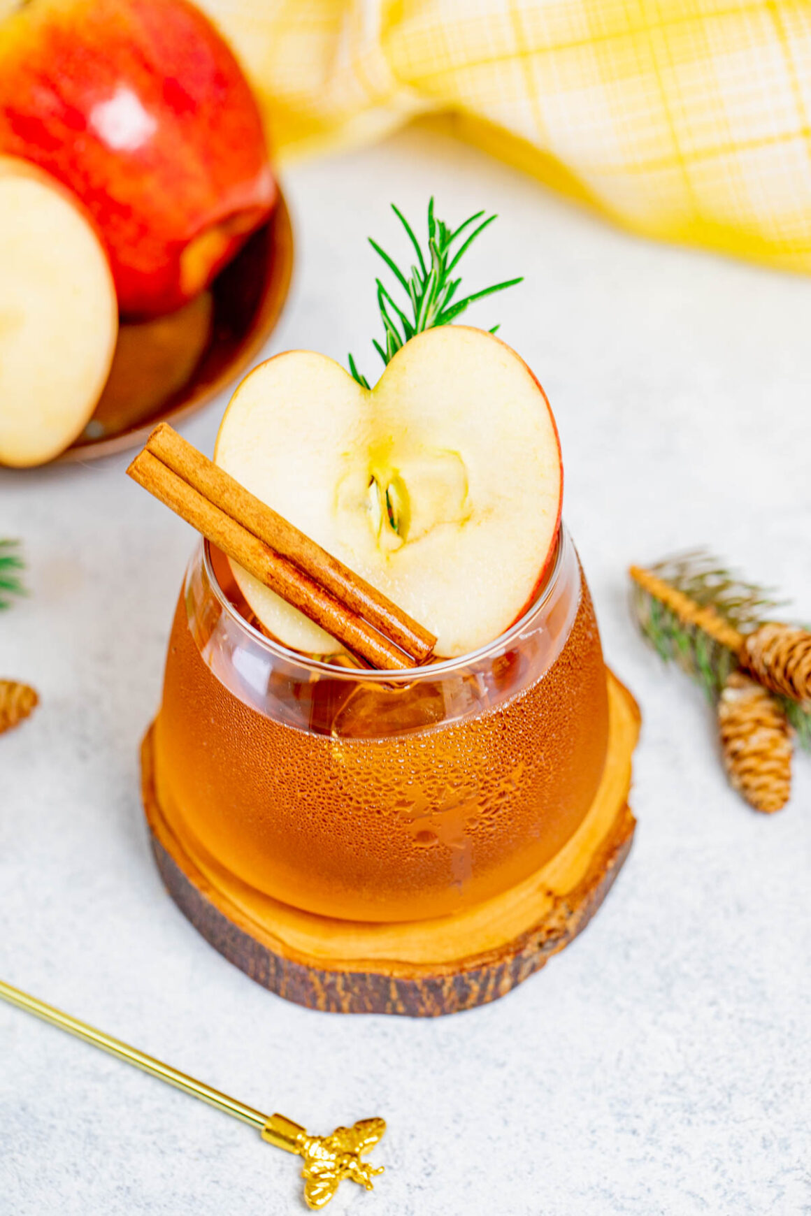 While apple cider offers a natural sweetness, a carefully measured citrus touch brightens the cocktail, creating a harmonious balance of flavors.