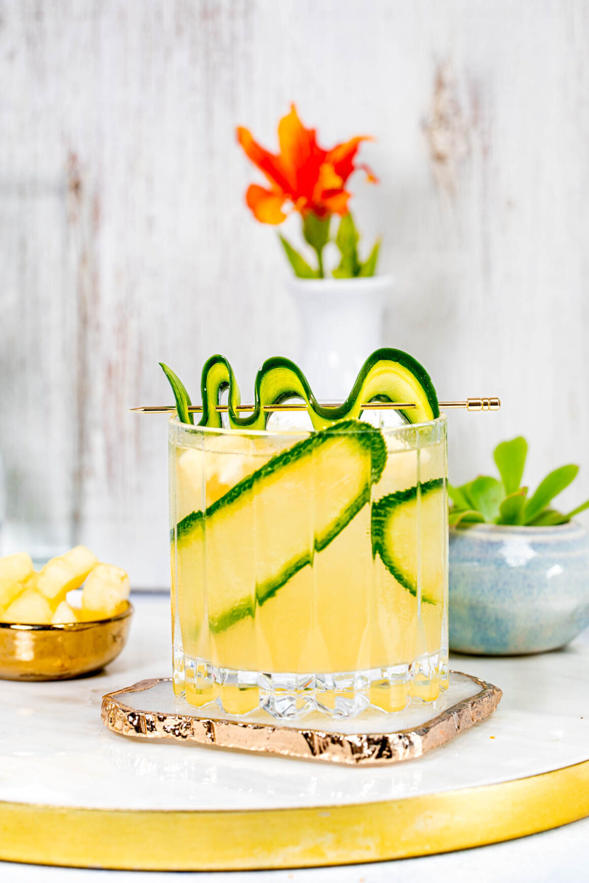 Embark on a trip to the tropics with Pineapple Cucumber Gin Refresher, a cocktail that perfectly blends the sweet and spicy notes.