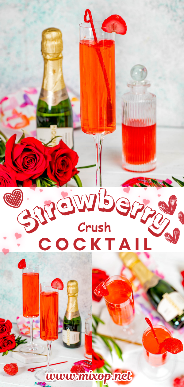 collage of 3 photos of straberry cocktail recipe 