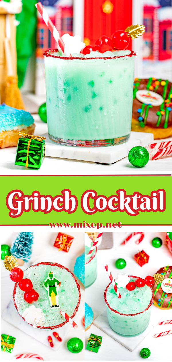 collage of 3 grinch cocktails for pinterest