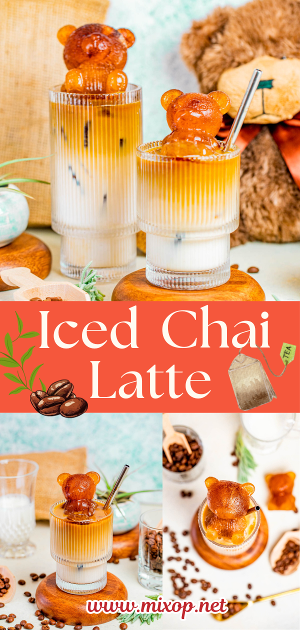 3 photos of iced chai latte for pinterest
